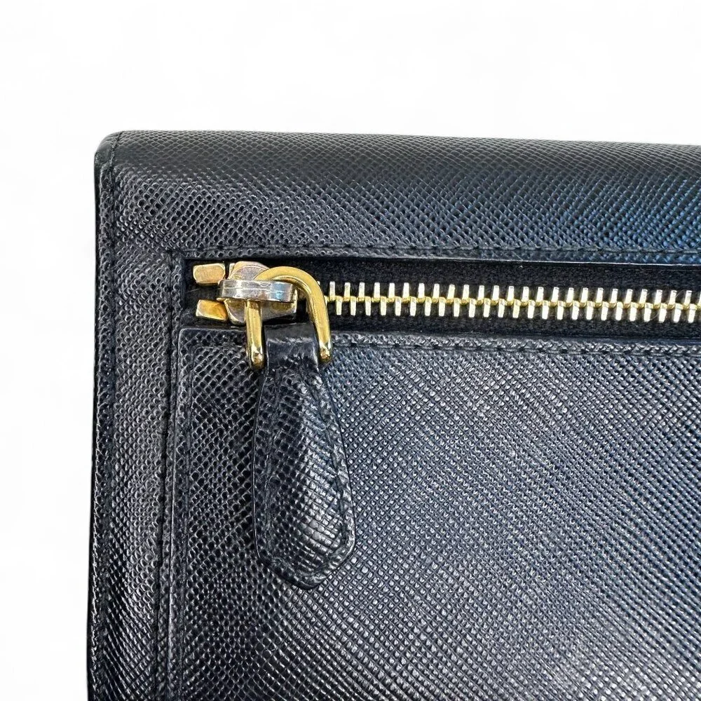 Prada Women's Long Saffiano Black Leather Bifold Ribbon Wallet - Picture 10 of 16
